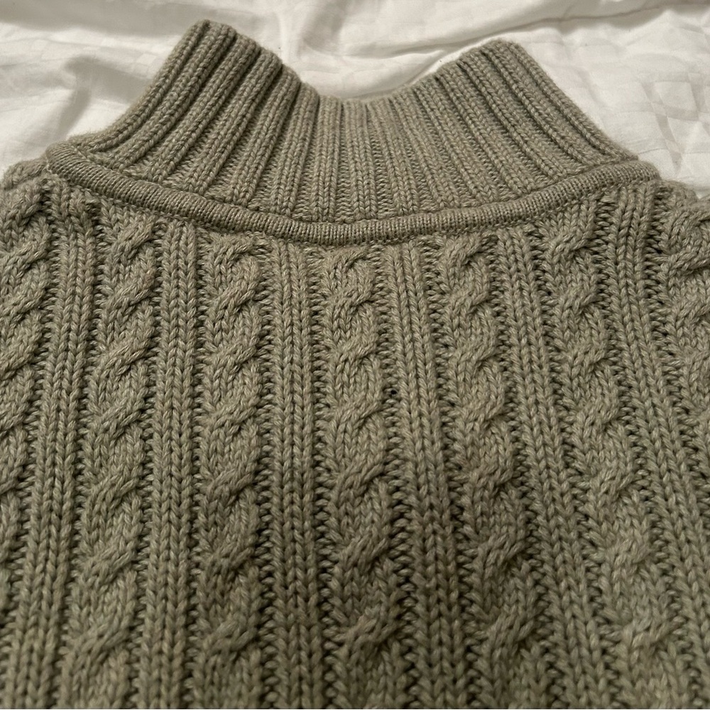 Women’s Cable Knit 100% Cotton 1/4 Zip Sweater in sage Green - Picture 10 of 13